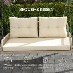 Hammock Rottinggunga 2-Sits Beige av Rotting ve Metall för Trädgård ve Balkong Hängbänk med Kuddar ve Kedjor 115 x 66 x 44 cm