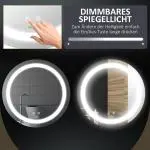 Kleankin Badrumsspegel LED Spegel Silver av Glas för Modernt Badrum Rund Spegel med Touchfunktion och Anti-Fog Ø 50 cm