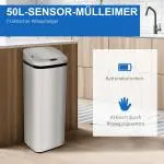 Automatisk Soptunna med Sensor Rostfritt Stål Beröringsfri Avfallshantering Silver 50 L