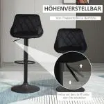 Barstolar i Sammet 2-Pack, Justerbara Köksstolar med Ryggstöd och Fotstöd, Elegant Design för Bar och Kök, Svart, 46 x 48 x 83-104 cm
