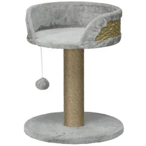 Klösträd Kattträd Litet Jutegrå av Sisal och Plysch för Katter upp till 4 kg Skrapstolpe med Lekboll 49 cm