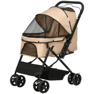 Hundvagn Husdjursvagn Ljusbrun av Oxford Tyg och Metall för Små Hundar och Katter Bekväm och Mobil 76,5 x 52 x 95 cm