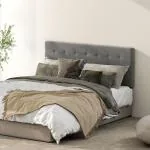 Sänggavel 3 Nivåer Justerbar Grå Sammet och Metall för Dubbelsäng 140 cm Mjuk Stoppning Modern Design 140x10x126 cm