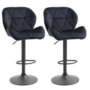 Barstolar i Konstläder 2-Pack, Snurrbara Köksstolar med Ryggstöd, Justerbar Höjd och Bekväm Sits, Svart, 51,5 x 57,5 x 93-114,5 cm