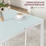 Matbord Köksbord Vit av Härdat Glas och Metall för Kök och Matsal Fyrkantigt Bord för 4 Personer 75 x 75 x 75 cm