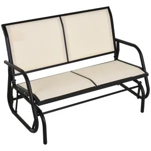 Gungbänk i Metall för 2 Personer, Bekväm Trädgårdssoffa med Gungmekanism, Väderbeständig Utemöbel för Avkoppling, Svart/Beige, 120 x 70 x 85 cm