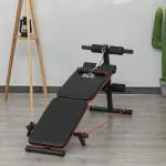 Sit Up Bench Buktränare Justerbar och Hopfällbar Multifunktionell Träningsbänk med Träningslinor upp till 110 Kg Stål Svart Röd