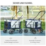 Hundbuggy upp till 10 kg, Vikbara Justerbare Bärremmar, Avtagbar Korg, Svart + Blå + Vit, 81 x 58 x 97,5 cm