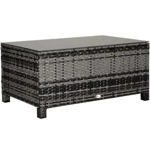 Sidobord i Konstrotting för Utomhusbruk, Väderbeständigt Soffbord för Balkong och Terrass, Praktisk Förvaring, Grå, 85 x 50 x 39 cm