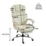Kontorsstol med Fotstöd Beige Tyg för Hemmakontor Skrivbordsstol med Liggläge och Hög Rygg Bekväm och Ergonomisk 64x73x120 cm