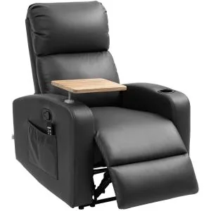 Relaxfåtölj Massagestol med Liggfunktion Svart av Mikrofiber för Vardagsrum Vilstol med Fjärrkontroll och Mugghållare