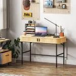 Skrivbord Datorbord Ek av Stål och Trä för Studiekontor Arbetsbord med Förvaringsutrymme och Hylla 120 x 60 x 76,5 cm