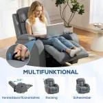 Massagestol med Värme Ljusgrå Konstläder för Vardagsrum Roterbar Relaxfåtölj med Gungfunktion och Fjärrkontroll Bekväm Avkoppling