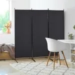 Rumsavdelare, 3-panelers Sekretessskärm, Metallram, Svart