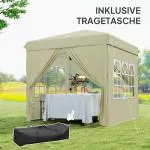 Lusthus Partytält Pop-Up Paviljong Krämvit av Polyester och Metall för Trädgård och Camping Vintertätt Tält med 4 Sidopaneler 2,5 x 2,5 m