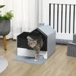 Kattlåda Toalett med Huva Vit Grå av Plast för Katter upp till 8 kg med Golvpanna Spade och Filter Hygienisk Design 47 x 45 x 42 cm