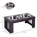 Upphöjd Matbar Rostfria Skålar Ergonomisk Matstation för Hundar MDF Skonar Nacke och Rygg Kaffebrun 58,4 X 30,5 X 25,4 Cm