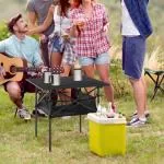 Hopfällbart Campingbord i Aluminium, Lättviktigt Picknickbord med Nätpåse, Portabelt Bord för Utflykt, Svart, 70 x 70 x 69 cm
