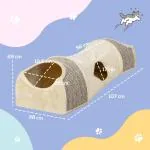 Katttunnel Lektunnel Beige av Polyester för Katter upp till 6 kg Hopfällbar Tunnel med 2 Hus och 3 Öppningar