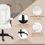 Kontorsstol Chefsstol Vit av Teddy Sammet och Metall för Kontor Massagefunktion med Värme och Fotstöd 67 x 74 x 107-116 cm