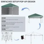 Lusthus Paviljong Pop-Up Partytält Grön av Polyester och Metall för Trädgård och Camping Vintertätt Tält med 2 Sidoväggar 3 x 3 m