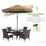 Parasoll Uteplatsparasoll Khaki av Polyester och Metall för Trädgård och Balkong Lutande Strandparasoll med Fransar Ø 265 cm