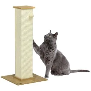 Klöspelare i Sisal med Boll, Stabilt Klösträd för Katter, Platsbesparande Klösmöbel, Ek/Krämvit, 38 x 38 x 80 cm