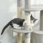 Klösträd Mellanhög Ljusgrå Sisal och Plysch för Katter Klösmöbel med Grotta och Plattform Stabil Lekplats 114 cm