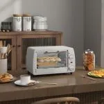 Miniugn Liten Ugn Elektrisk Krämvit av Metall och Glas för Kök Ugn med Timer och Bakplåt 10 l 750 W 36,5 x 26 x 22 cm