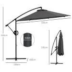 Fribärande Paraply Uteplatsparaply Grå av Polyester och Metall för Trädgård Vev och Korsfot med Ventilerat Tak Ø 293 x 260 cm
