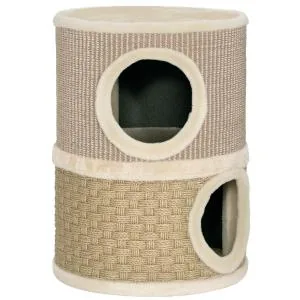 Klöstunna 2 Våningar Khaki och Mörkbrun Plysch för Katter Kattgrotta med Klösmatta Kompakt Design 36x36x49 cm