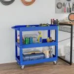 Verktygsvagn med 3 Våningar och 4 Hjul för Verkstad och Garage Hållbar och Stabil Blå Stål 83 x 35,3 x 76 cm