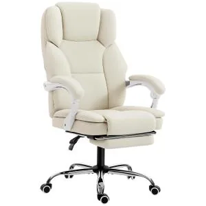Kontorsstol med Fotstöd Beige Tyg för Hemmakontor Skrivbordsstol med Liggläge och Hög Rygg Bekväm och Ergonomisk 64x73x120 cm