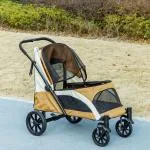 Hundvagn och Fällbar Hundbuggy för Stora Hundar med Säkerhetskoppel och Bromsar Hållbar och Stabil Brun Oxford och Stål för Djurtransport