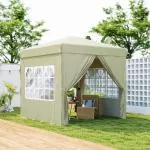 Lusthus Partytält Pop-Up Paviljong Krämvit av Polyester och Metall för Trädgård och Camping Vintertätt Tält med 4 Sidopaneler 2,5 x 2,5 m