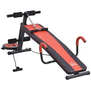 Sit Up Bench Justerbar Magtränare Träningsbänk Vadderad upp till 120 Kg för Effektiv Magträning Röd Svart 166 X 53 X 52-60 Cm
