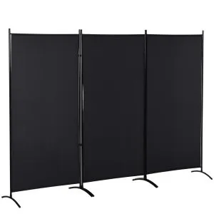 Rumsavdelare, 3-panelers Sekretessskärm, Metallram, Svart