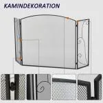 Eldstadsgaller Gnistskydd Svart av Metall för Eldstad och Ugn 3 Paneler Fällbart Skyddsgaller Säkert Eldstadsområde 132,5 x 76,5 cm