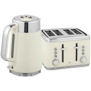 Frukostset Vattenkokare och Brödrost Retro Gräddvit Rostfritt Stål för Kök Snabbkokning och 7 Rostningslägen 1,7 Liter 2200W