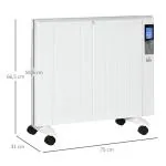 Elektrisk Värme element med Hjul, Portabel Värmare med Fjärrkontroll och Timer, Effektiv Uppvärmning för 15 m², Vit, 75 x 7,5 x 58,5 cm, 2000 W