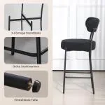 Barstolar 2-pack med Fotstöd Svart Fleece och Metall för Kök och Bar Bekväma Stolar med Vadderad Sits Modern Industriell Design Stabil Konstruktion
