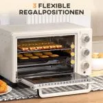 Miniugn Brödrost Gräddvit av Rostfritt Stål och Glas för Kök 21 l Ugn med Spett och 3 Tillagningslägen