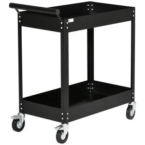 Verkstadsvagn Verktygsvagn med 2 Nivåer Svart av Stål för Garage och Verkstad Transportvagn med Hjul 150 kg 84,5 x 38 x 84 cm
