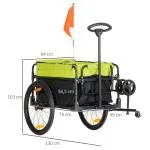 Lastvagn Cykelvagn Gul av Oxford Tyg och Metall för Cykelturer 2-i-1 Vagn med Broms och Förvaringsväska 40 kg 130 x 64 x 103 cm