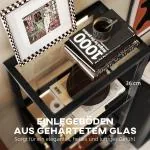 LED Golvlampa med 4-våningshylla, 4 Glasfack, Fotkontakt i MDF, Svart