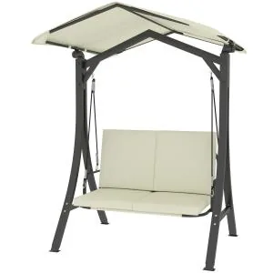 Hammock Trädgårdsgunga 2-Sits Krämvit av Tyg ve Metall för Trädgård ve Terrass Gungbänk med Justerbart Solskydd 220 kg 150 x 120 x 182 cm