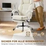 Kontorsstol med Fotstöd Beige Tyg för Hemmakontor Skrivbordsstol med Liggläge och Hög Rygg Bekväm och Ergonomisk 64x73x120 cm