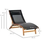 Justerbar Solstol med Dyna, Bekväm Trädgårdsstol med Ryggstöd, Väderbeständig Utemöbel för Avkoppling, Svart, 182 x 64 x 71 cm
