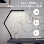 Skrivbordslampa med Klämfäste Svart Metall och Plast för Kontor LED Arbetslampa med Justerbar Arm och Ljusstyrka Ögonvänlig Belysning Modern Design