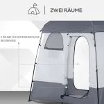 Dusch- och Toalettält för 2 Personer, Rymligt Omklädningsrum för Camping, Smidigt Insynsskydd med Fönster, Grå